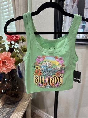 Billabong Mint Green Floral Wave Graphic Tank
